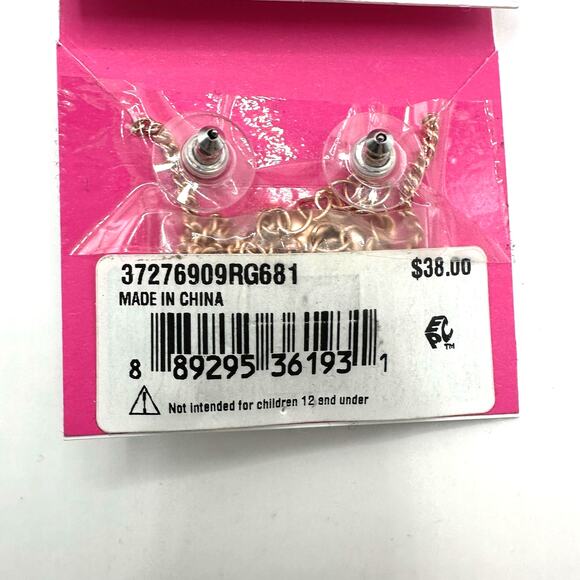 Betsey Johnson IRIDESCENT CRYSTAL HEART BOW Earrings Necklace jewelry Set NWT - Picture 3 of 10